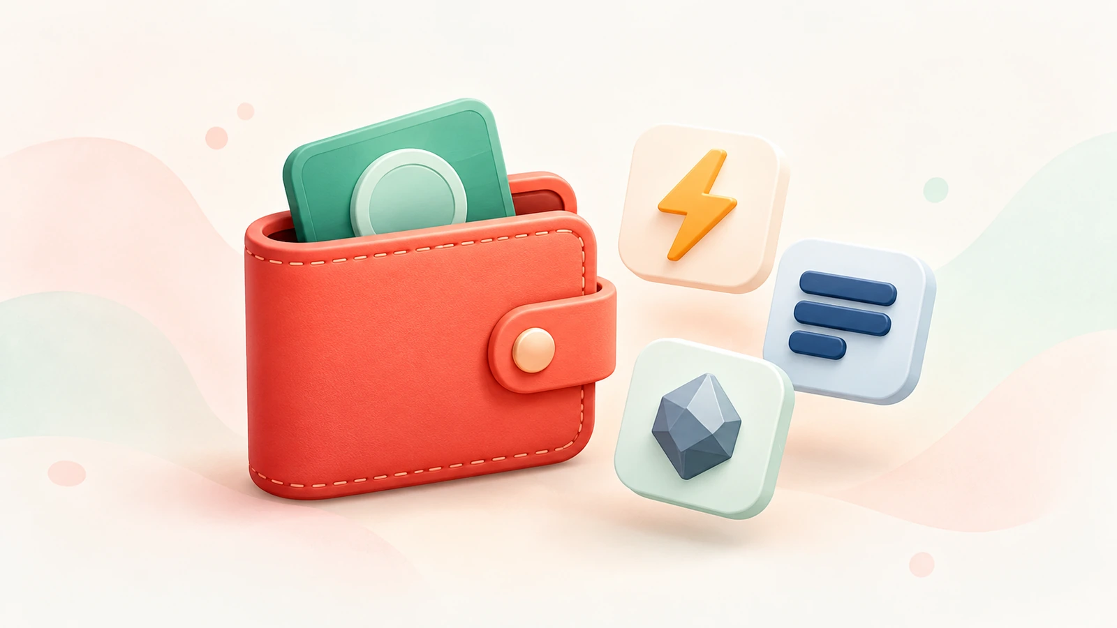 A coral wallet holding a token card beside symbols for Energy, Bandwidth and network resources needed for a transfer.